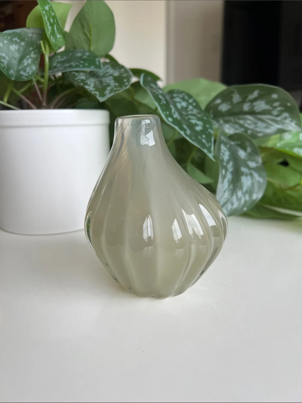 Neutral Blown Glass Vase Small Asymmetrical